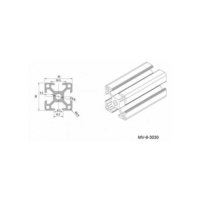 Profilato di alluminio 30x30 mm